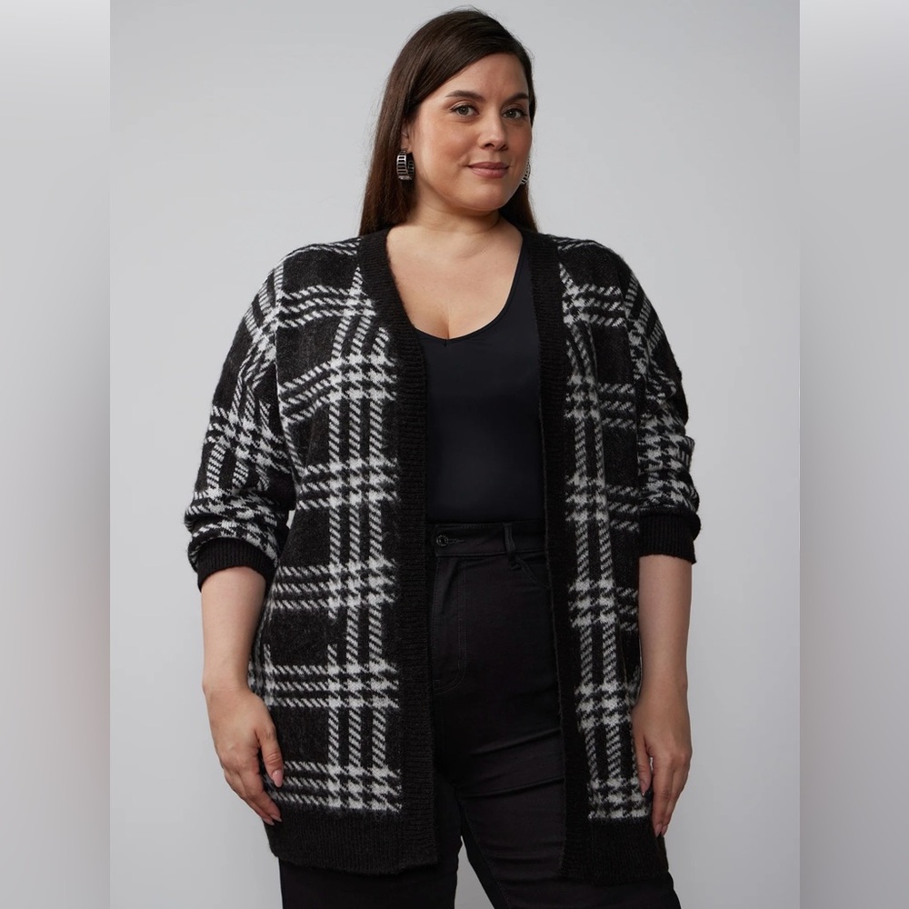 🛍️NWT Open Front Plaid Cardigan -XXL - Black/White